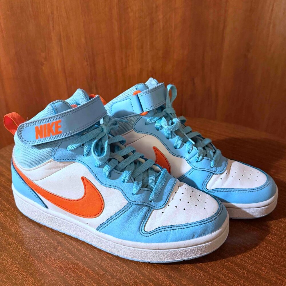 Nike Court Borough Mid 2 Big Kids Size 7Y Aquarius Blue Orange HF4791-407